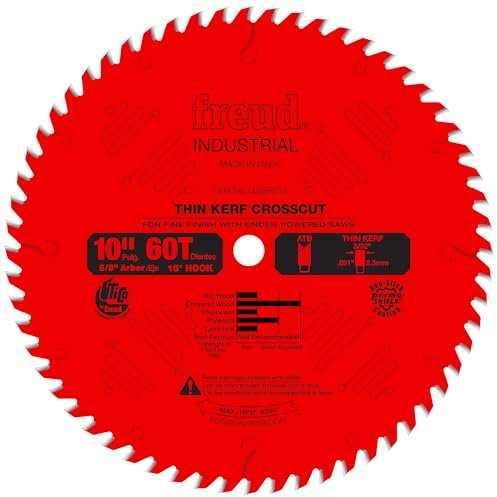 Freud LU88R010 10-Inch 60 Tooth ATB Thin Kerf Crosscutting Saw Blade with 5/8-Inch Arbor and PermaShield Coating