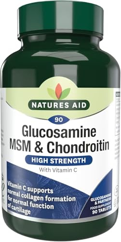 Natures Aid Glucosamine MSM & Chondroitin with Vitamin C – 90 Tablets | High Strength Joint Support, Supports Mobility & Cartilage Health, Collagen Formation, Non-GMO, Gluten-Free