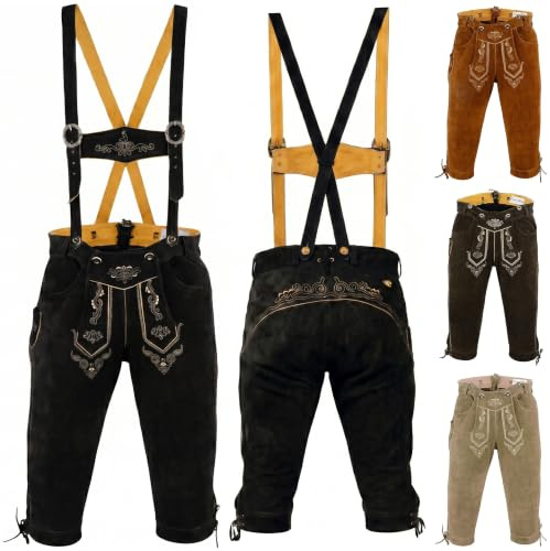 German Wear Trachtenlederhosen Trachten Lederhose Kniebundhose Trachtenhose mit Hosenträger