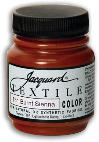 Jacquard Textile Color Burnt Sienna - Permanent Fabric Paint for Clothes, Furniture Upholstery, Shoes or Tote Bags – Indoor & Outdoor Fabric Paint – 2.25 Oz Jar, Upholstery Fabric Paint