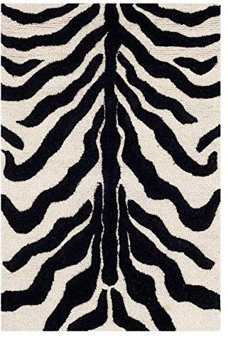Safavieh Tierdruck Teppich für Wohnzimmer, Esszimmer, Schlafzimmer - Cambridge Collection, Kurzer Flor, Elfenbein und Schwarz, 200 x 200 cm