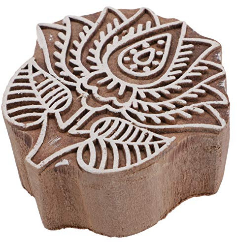 GURU SHOP Indischer Textilstempel, Holz Stoffdruckstempel, Blaudruck Stempel, Druck Modell - 6x6 cm Lotus 1