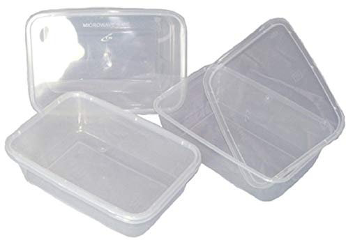 50 x 650ml Plastic Microwave Freezer Safe Food Meal Prep Recyclable Takeaway Containers and Lids - Catering Grade Plastic BPA Free