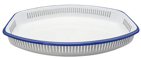 Brotkorb, Brötchenkorb, Brotkörbchen, Emaille im Retrostil, Weiß Blauer Rand