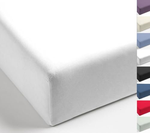 MISTRAL HOME Spannbettlaken Perkal Uni Bettlaken Laken Ägyptische Baumwolle 90x190-100x200 / 140-160x200 / 180-200x200 cm, Farbe:Weiß, Größe:100x200cm