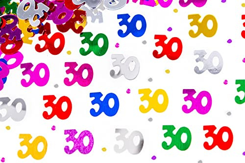 30th Birthday Confetti 14g - Multicolour Metallic Foil Table Scatter Sprinkles, Number 30 Party Decorations for Birthday Tables, Cards, Invitations, Gift Bags and Celebration Décor