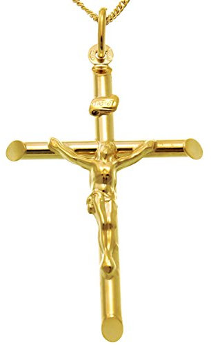 Alexander Castle Groß Solide 9ct 375 Gold Kruzifix Halskette für Männer & Frauen - Kreuz Kette 18 9ct 375 Gold Kette & Schmuck Geschenk-Box