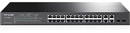 TP-Link T1500-28PCT (TL-SL2428P) 24-Port 10/100 Mbps + 4-Port Gigabit Smart Managed PoE+ Switch with 2 Combo Gigabit SFP Slots (Supports Fast 24 PoE+ Ports, 192 W Budget, Rackmount)