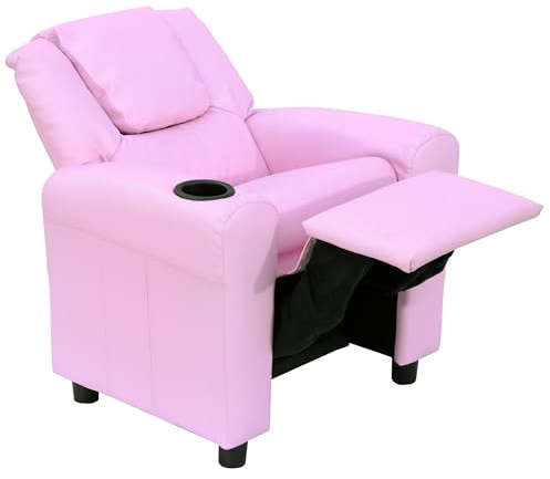HOMCOM Kids Recliner Chair PU Leather Adjustable Backrest Footrest Pink