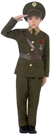Smiffys Costume militaire, Vert, avec veste, ceinture, pantalon, chapeau, fausse chemise et cravate Halloween