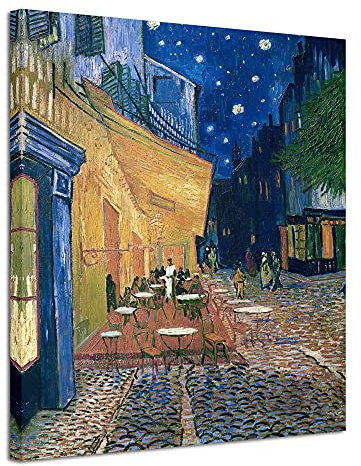 Wieco Art Kunstdruck auf Leinwand, Motiv: Cafe Terrasse bei Nacht, groß, modern, Giclée, Vincent Van Gogh, Kunstwerk, Ölgemälde, gedruckt auf Leinwand, Wandkunst für Wohnzimmer-Dekorationen