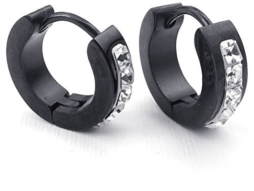 KONOV Schmuck Ohrringe – Herren Ringe mit Scharnier – Zirkonia – Edelstahl – für Damen und Herren – Farbe schwarz silber – mit Geschenktasche – F24066