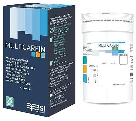 Multicare IN - Cholesterinstreifen, mit 1 Chip, 25 Stück, für eine sichere und zuverlässige Messung des Cholesterinspiegels im Blut, 24159