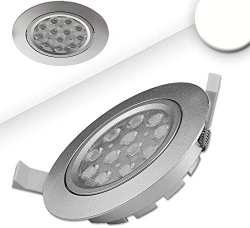 LED Einbaustrahler, 15W, 72°, rund, neutralweiß, schwenkbar, dimmbar, Silber