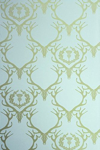Where Saint Go Deer Damask Wallpaper (Duck Egg Blue)