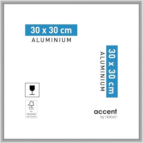 accent by nielsen Bilderrahmen, 30 x 30 cm, Aluminium, Silber matt, Rahmen zum Aufhängen im Hoch- & Querformat, Echtglas, Accent