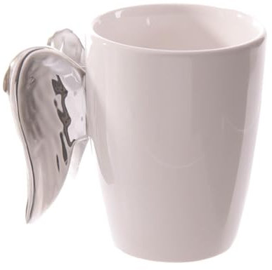 Puckator Tasse Engel aus Keramik mit silbernen Flügeln, Harz, weiß/silberfarben, 1 Stück (1er Pack)