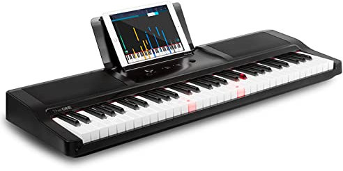 Teclado Eléctrico ONE de Piano de 61 Teclas con Teclas Iluminadas para Principiantes/Profesionales - Compatible con USB y Soporte de Música y Aplicación de Piano