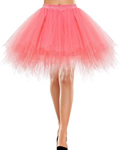 Bbonlinedress Tutu Rose Femme Jupe Tulle Femme Jupe Tutu Jupon Ballet Court Costume Femme Dansique de Déguisement Carnaval Soirée Nouvel an en Tulle Coral S