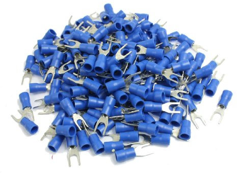 sourcing map 200 Stück AWG 16-14 Blau Pre Isolierte Gabel-Kabelschuh-Verbinder