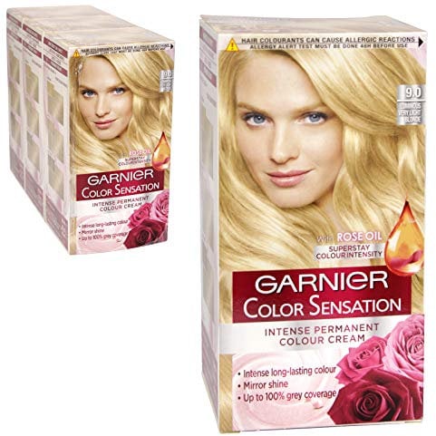 3 x Garnier Color Sensation Intense Permanent Colour Cream 9.0 Luminous Very Light Blonde