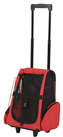PawHut Pet Travel Backpack Bag Cat Puppy Dog Carrier w/ Trolley and Telescopic Handle Portable Stroller Wheel Luggage Bag (Red)