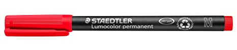 STAEDTLER permanent Marker Lumocolor, rot, Linienbreite ca. 1,0 mm, wisch- und wasserfest, Made in Germany, nachfüllbar, lange Lebensdauer, 10 rote Universalstifte im Kartonetui, 317-2