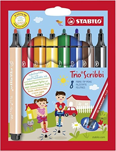 STABILO - Gefederter Dreikant-Filzstift - Trio Scribbi - 8er Pack - mit 8 verschiedenen Farben