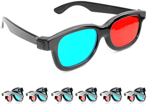 Ganzoo 3D-Anaglyphenbrille für TV oder PC-Spiele (rot/blau), Set 6 Stück, 3D Brille für Fernseher, 3D-Gläser mit Anaglyphen-Technologie