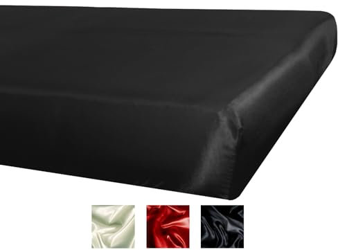 beties Glanz Satin Spannbetttuch ca. 100x200 cm Spannbettlaken Premium schwere Qualität & edel, fein fließend aus deutschem Unternehmen (schwarz)