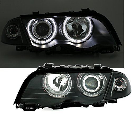 LED Angel Eyes Scheinwerfer Set in Klarglas Schwarz