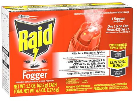 Raid Max Fogger, Insect Killer for Mosquito, Ant, Roach, Spider, Flea, For Indoor Use, 2.1 oz, 3 Count