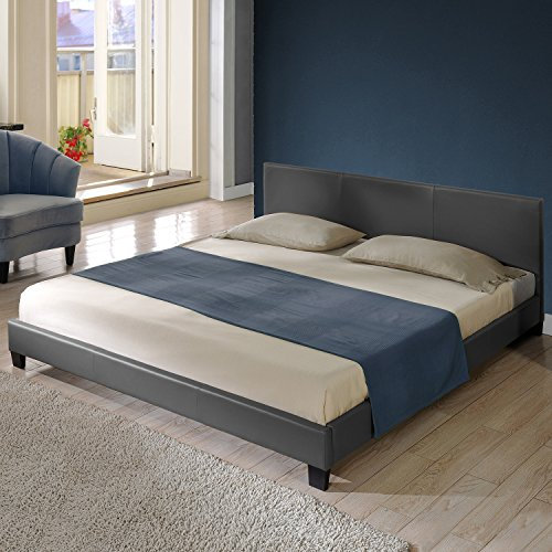 Corium Struttura Letto Imbottito a Testiera Alta Letto Matrimoniale King size / 2 Piazze 180x200 cm Rivestimento in Similpelle - Grigio Scuro