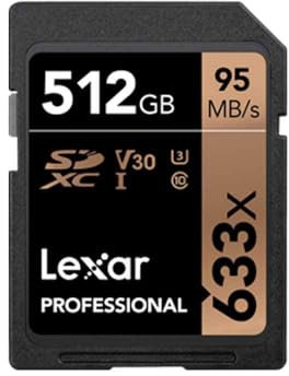 Lexar Professional 633x SD Card 512GB, SDXC UHS-I Card, Up To 95MB/s Read, for Mid-Range DSLR, HD Camcorder, 3D Cameras (LSD512CBEU633)