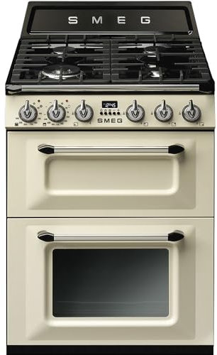 Smeg TR62P Gas Cooker - 60 cm Cream - Gas Hob - Electric Oven 61 + 36 Litres - Easy-Clean Enamel Cleaning - Tempered Door - Energy Class A