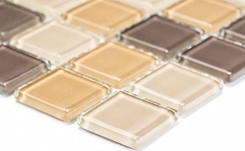 Mosaik Quadrat Crystal mix braun Glasmosaik Transluzent Transparent 3D Fliesenspiegel, Mosaikstein Format: 25x25x4 mm, Bogengröße: 327x302 mm, 1 Bogen/Matte