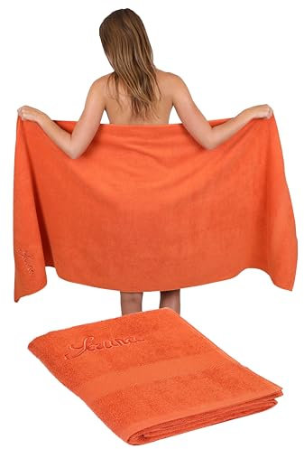 Betz 2 Stück Saunatücher Saunatuch Set Größe 80x200 cm XXL Sauna Handtuch Weich Groß Frottee France 100% Baumwolle Farbe: orange