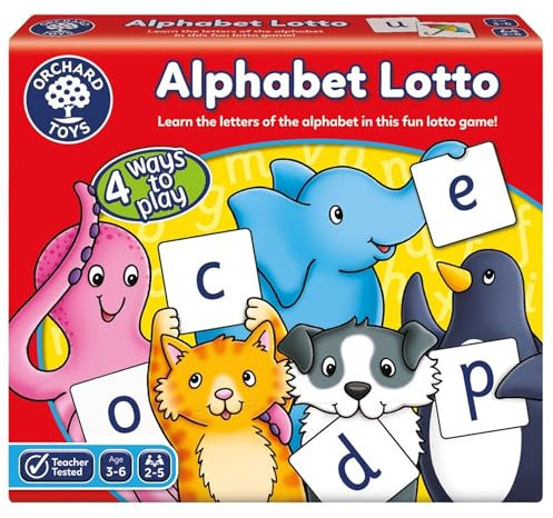 Orchard Toys Alphabet Lotto Game, Learn the Letters of the Alphabet, Fun Memory Game For Children Age 3-6. 4 ways to play! Educational Toy, Assorted Colours Lime Green