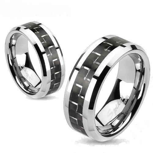BlackAmazement Unisex Titan Ring Silber Carbon Inlay Schwarz Blau Herren Damen Partnerring Ehering (55 (17.5), Farbe: Schwarz)