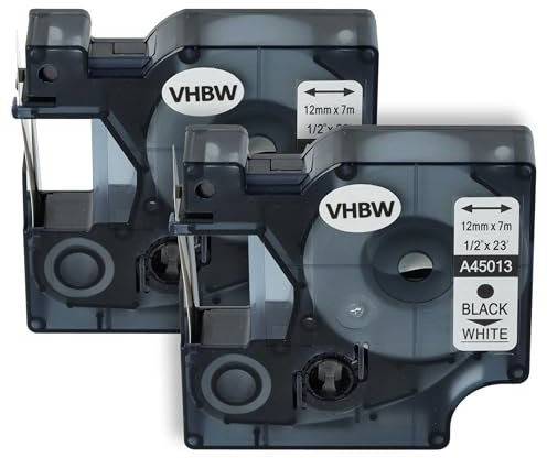 vhbw 2x Schriftband-Kassette kompatibel mit Dymo LabelMaker PC2, PC Etiketten-Drucker 7m x 12mm Schwarz auf Weiß