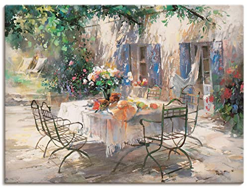 ARTLAND Wanddeko Leinwand Bilder Wandbild 80 x 60 cm Landschaften Garten Malerei Creme Schatten Garten D0KN