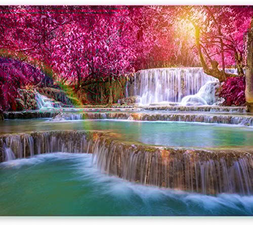 Wallpaper - Wall Mural Nature 400x280 cm / 158x110 - Non-Woven Premium Art Print Fleece Wall Mural Decoration Poster Picture Design Modern -Landscape Waterfall Trees Water Lake River c-B-0128-a-a