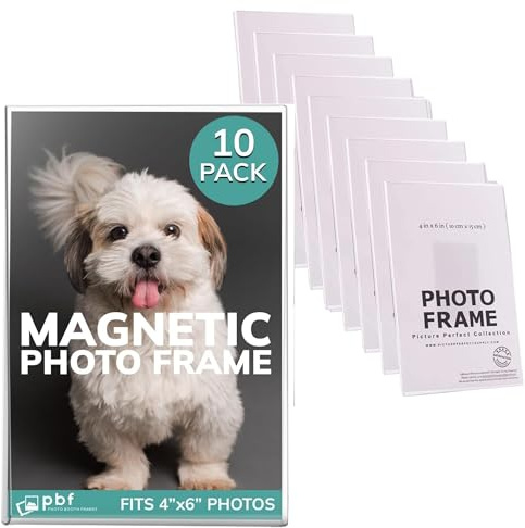 pbf 4x6 Magnetic Acrylic Picture Frames for Refrigerator – Clear Photo Holder Display for Fridge, Locker, Whiteboard, Office, Artwork, Signs – 10 Pack