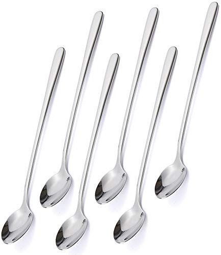FOXAS 6 Stück 22CM Lang Eislöffel Edelstahl, Löffel mit Langem Stiel, Lange Kaffeelöffel Teelöffel Dessertlöffel, Longdrinklöffel für Latte Macchiato Sundae, Spülmaschinenfest, Serie Bon Appétit