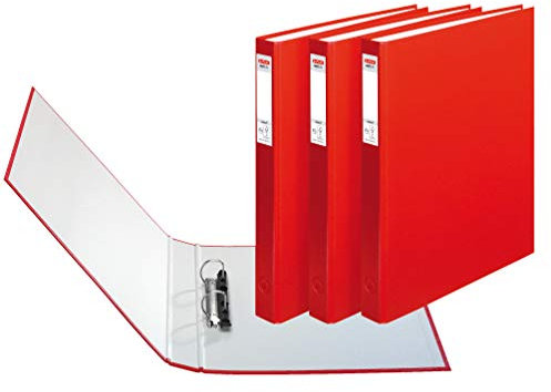 Herlitz 1913805 Ringbuch A4 PP 2-Bügel, 24 mm, 3er Pack, Farbe rot
