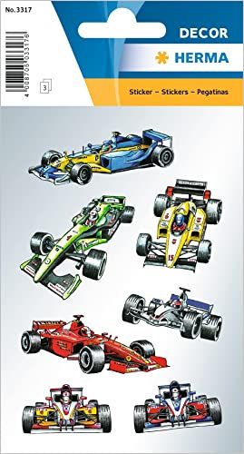 HERMA 3317 Aufkleber Formel 1 klein, 21 Stück, Auto Sticker mit F1 Rennauto Rennwagen Fahrzeug Rennsport Motiv, Kinder Etiketten für Fotoalbum Tagebuch Scrapbooking Geburtstag Deko Briefe DIY Basteln