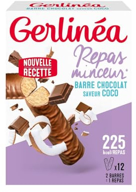 GERLINÉA – Barres Repas Chocolat Noix de Coco – Substitut de Repas Minceur Protéiné – Moins de 240 Kcal – Fabriqué en France – 12 Barres = 6 Repas, 372 g