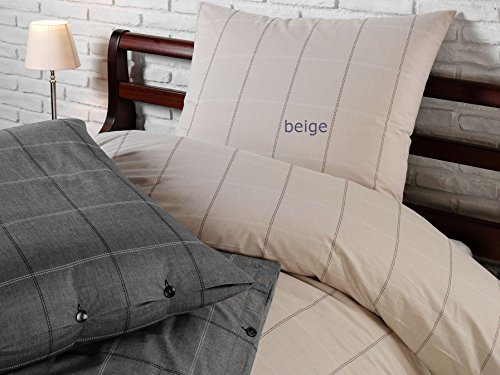 wohnen.com Bettwäsche Set beige mit Karo 135/200 cm + 80/80 cm