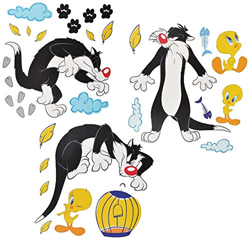 alles-meine.de GmbH 33 TLG. Set XL Wandtattoo Looney Tunes - Wandsticker Vogel Tweety + Katze Sylvester/Aufkleber Wandaufkleber - selbstklebend für Wohnzimmer und Kinderzimmer ..