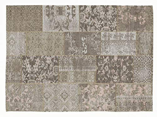 DALLIANCE ALLOVER Vintage Patchwork Velour Teppich in natur, Größe: 40x60 cm